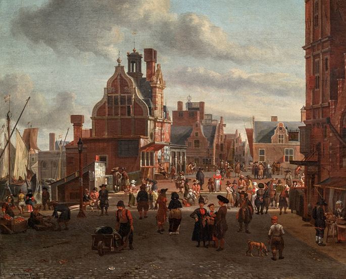 Abraham Storck - A View of Amsterdam with the Paalhuis and the Nieuwe Brug | MasterArt